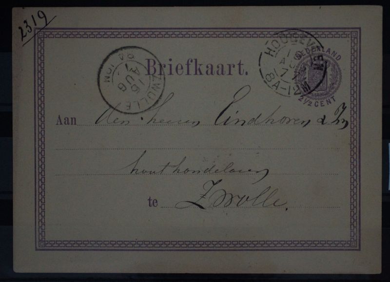 Tweeletterstempel Hoogeveen en Zwolle op nette briefkaart Tweeletterstempel Hoogeveen en Zwolle op nette briefkaart