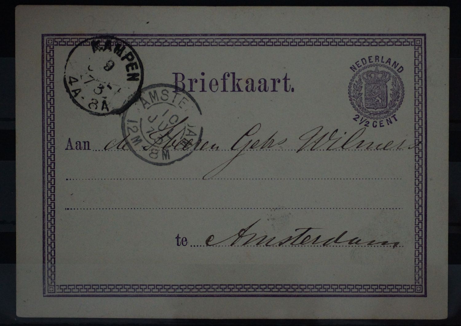 Tweeletterstempel Kampen en Amsterdam op nette briefkaart Tweeletterstempel Kampen en Amsterdam op nette briefkaart