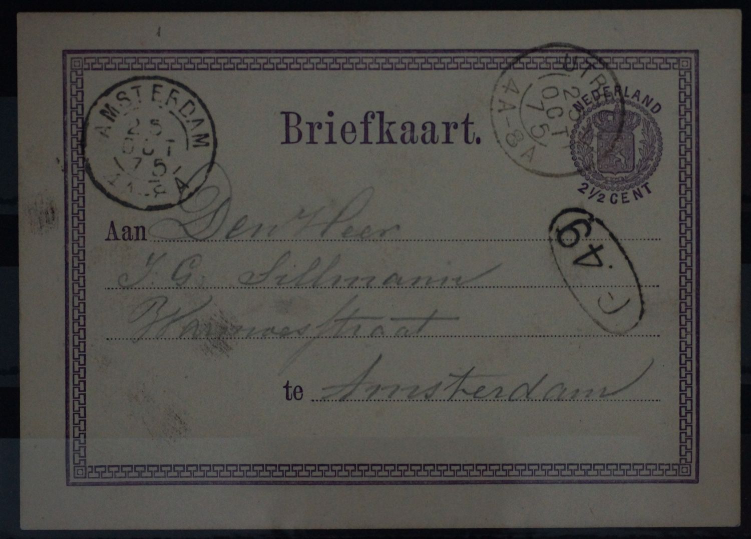 Tweeletterstempel Utrecht en Amsterdam op nette briefkaart
