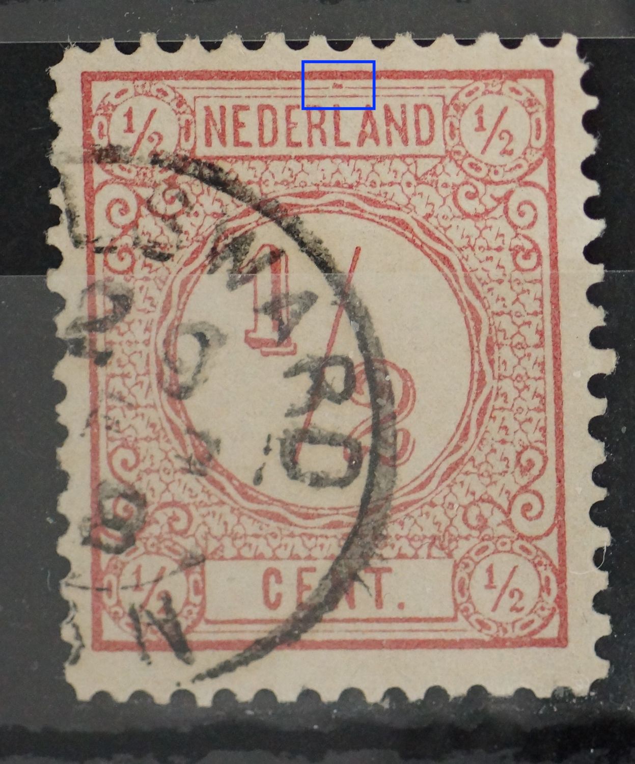NVPH 30 - roze balkje boven de L van NEDERLAND