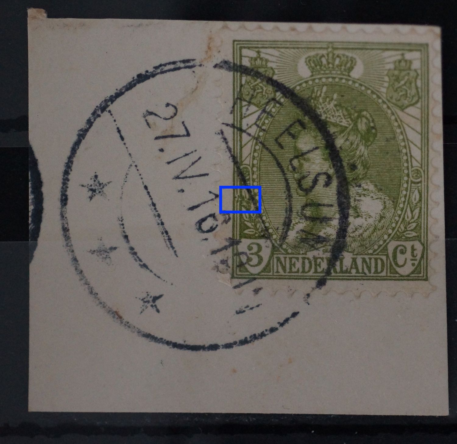 NVPH 57 - groene vlekken bij balderen links NVPH 57 - groene vlekken bij balderen links