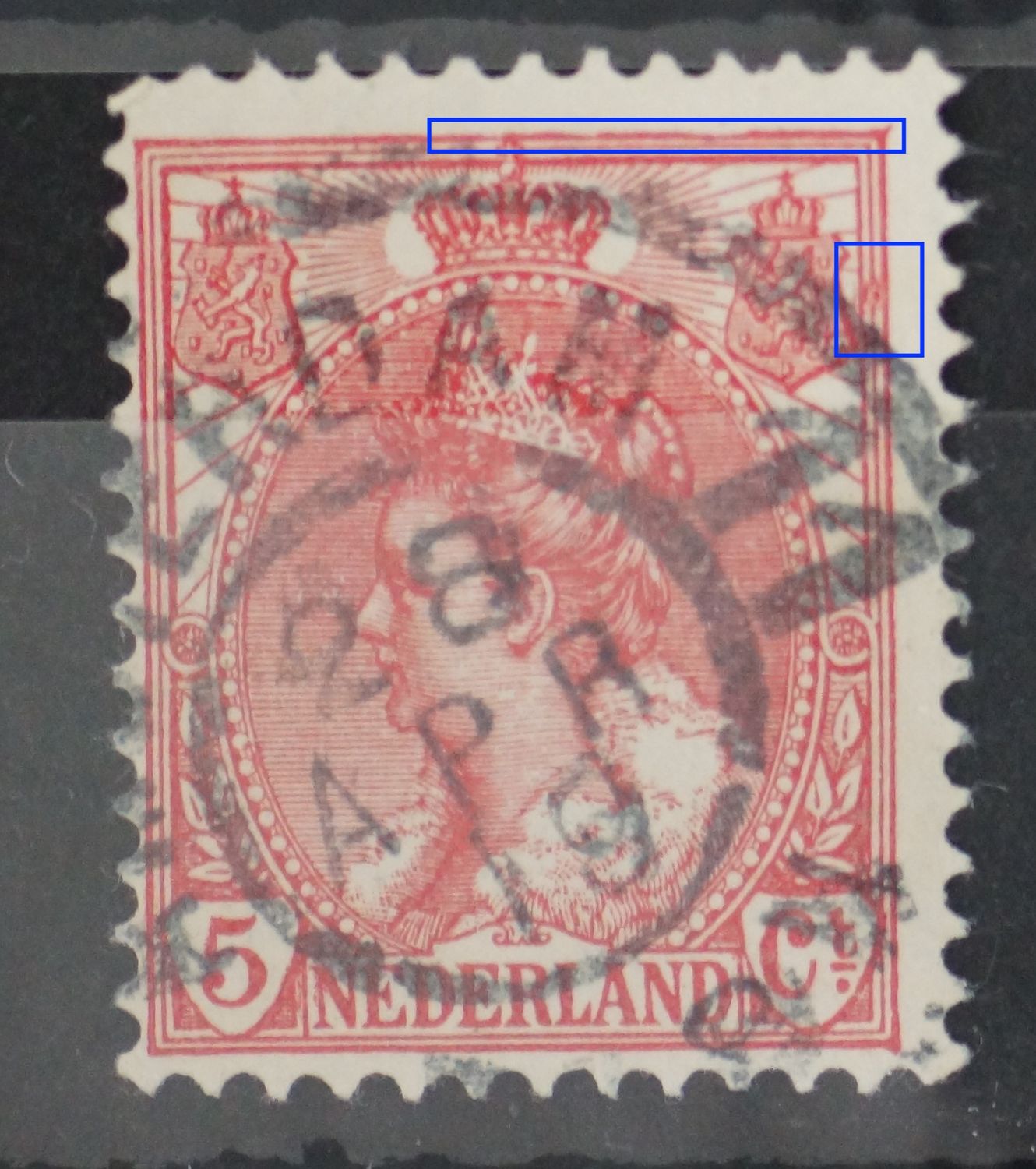 NVPH 60 - o.a. rode vlek naast rechter wapenschild
