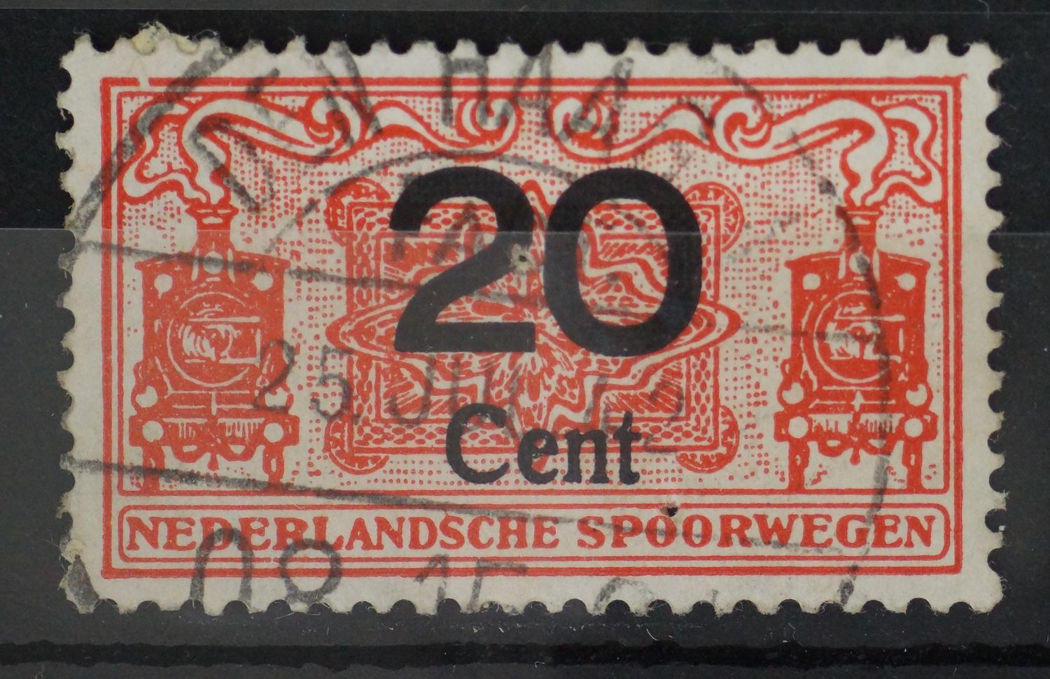 Spoorwegstempel Den Haag 1 Fact. op spoorwegzegel 20 cent