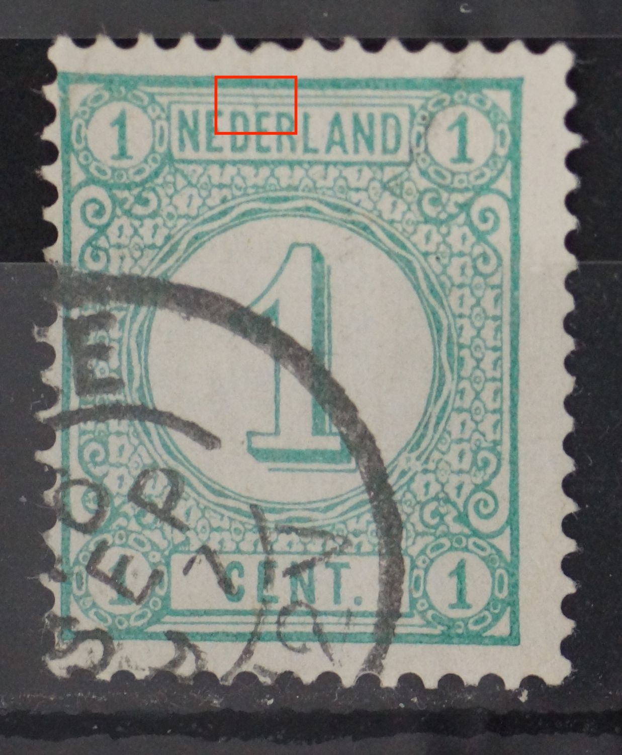 NVPH 31 - o.a. groene stip boven 2e E van NEDERLAND