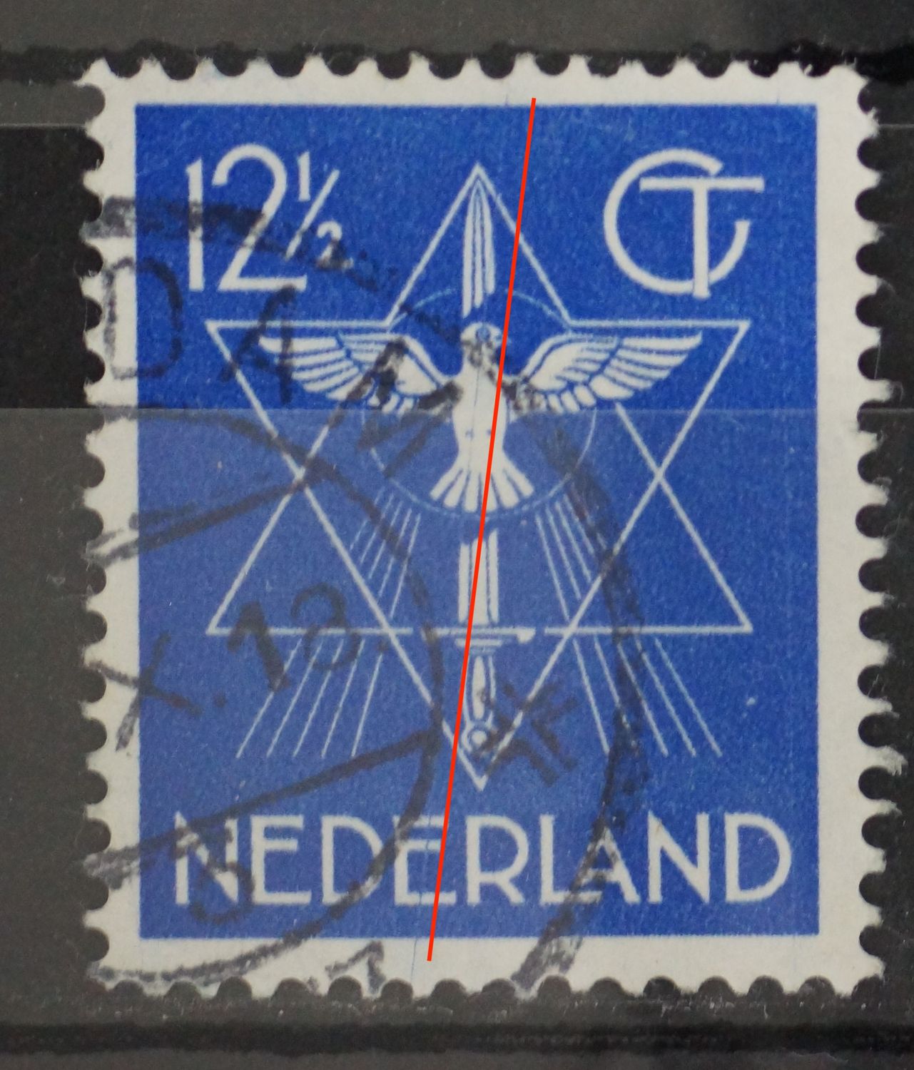 NVPH 256 - verticale blauwe streep