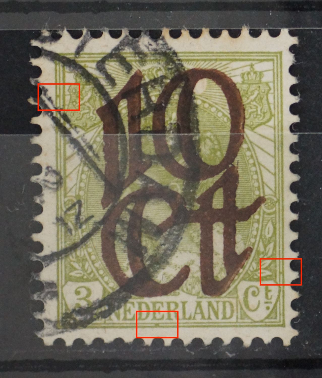 NVPH 116 - groene vlekken tussen kaderlijnen