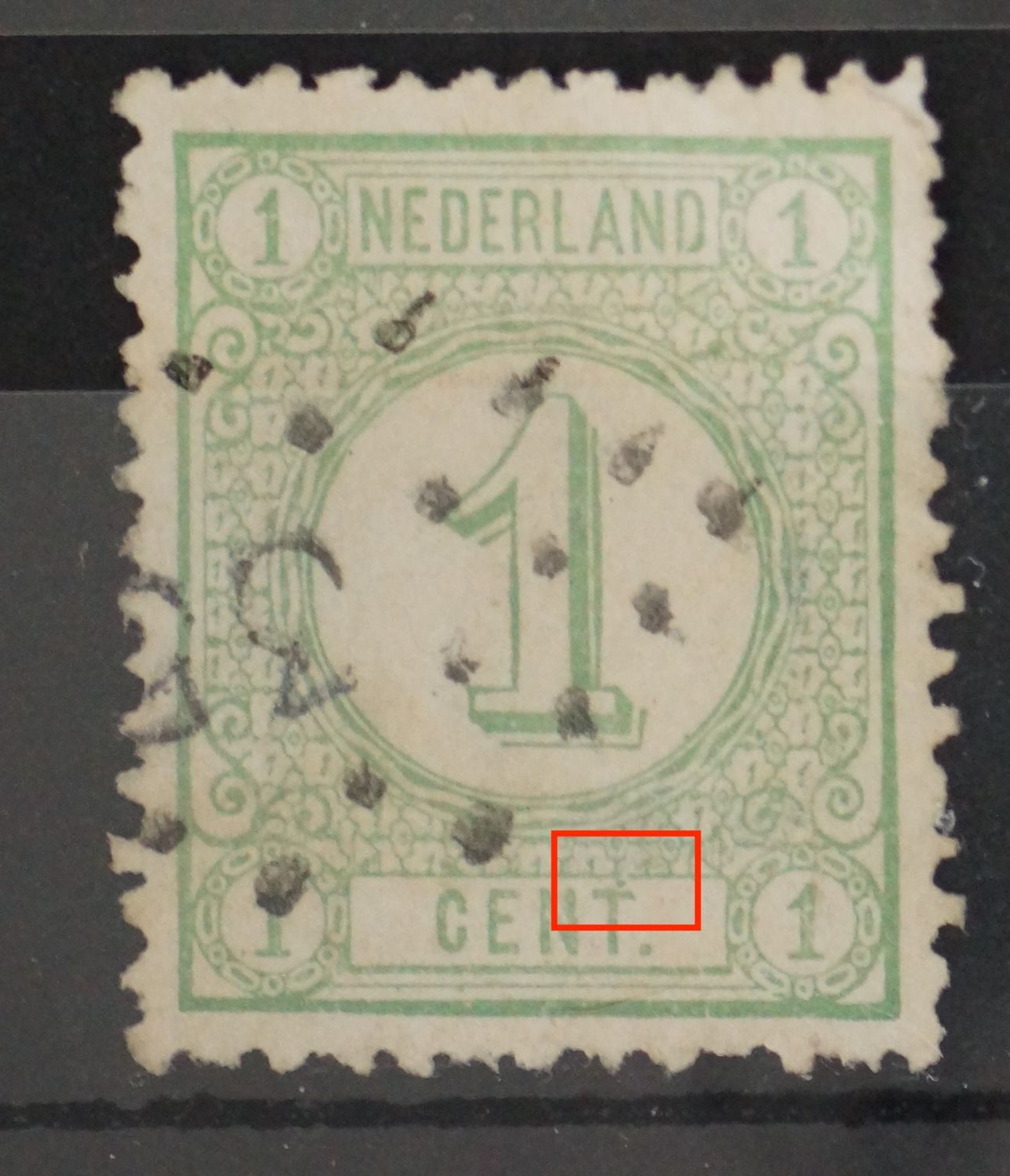 NVPH 31 - groene punt boven de T van CENT