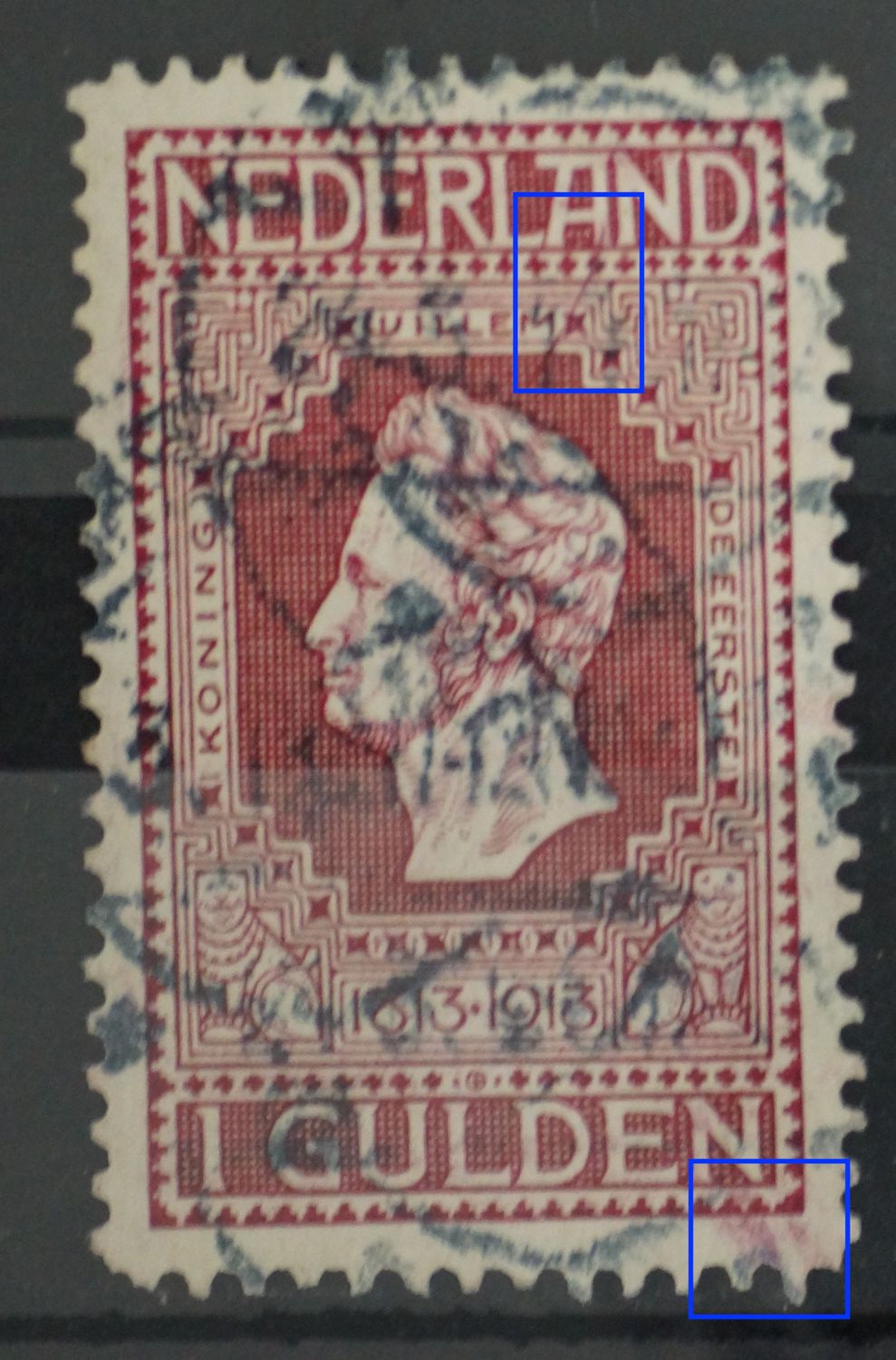 NVPH 98 - o.a. diagonale donkerrode kras  onder de A van NEDERLAND