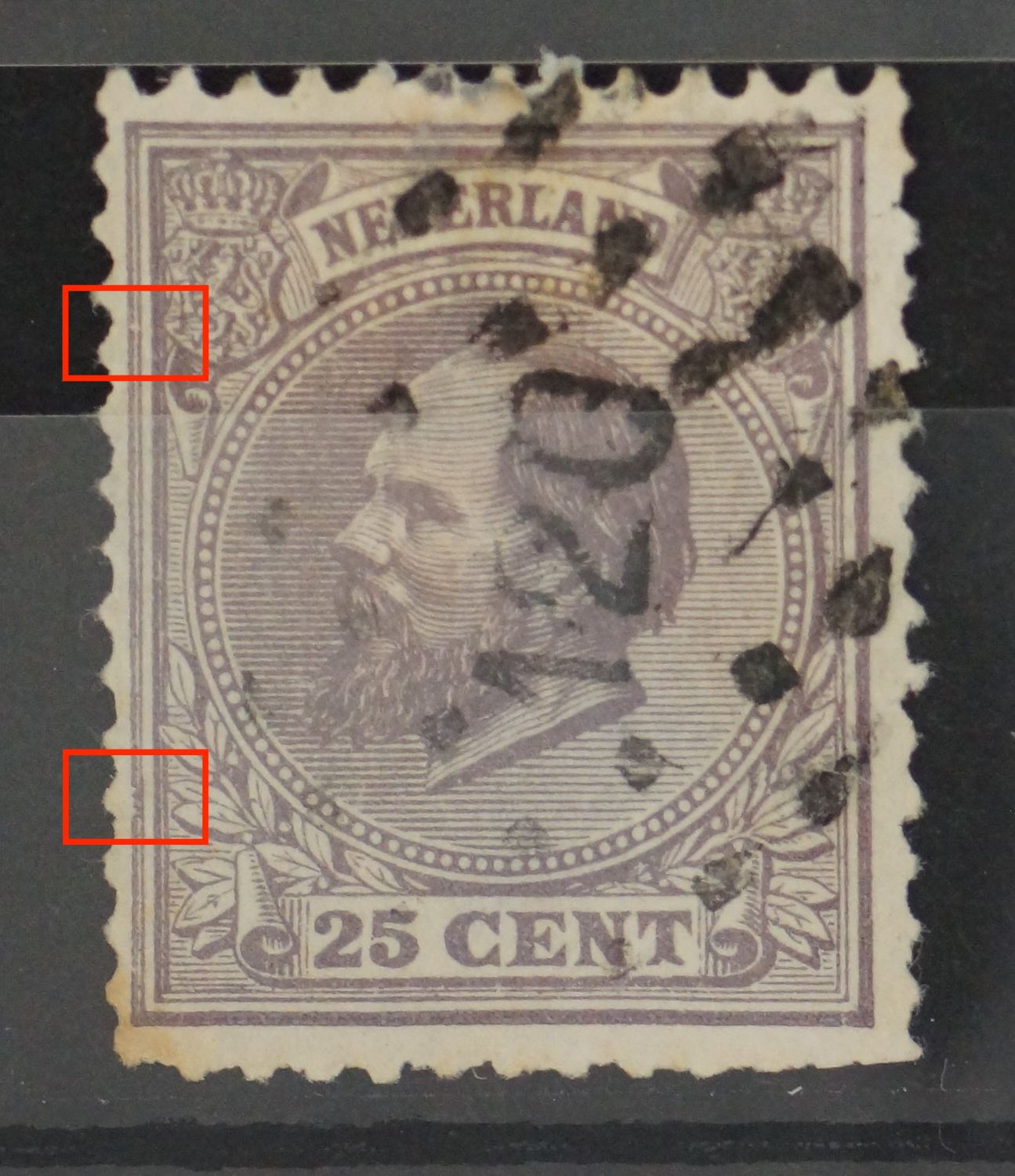 NVPH 26 - breuk in kaderlijn links en onregelmatigheid daaronder ( NVPH 26 - breuk in kaderlijn links en onregelmatigheid daaronder ("tanding" in de kaderlijn)