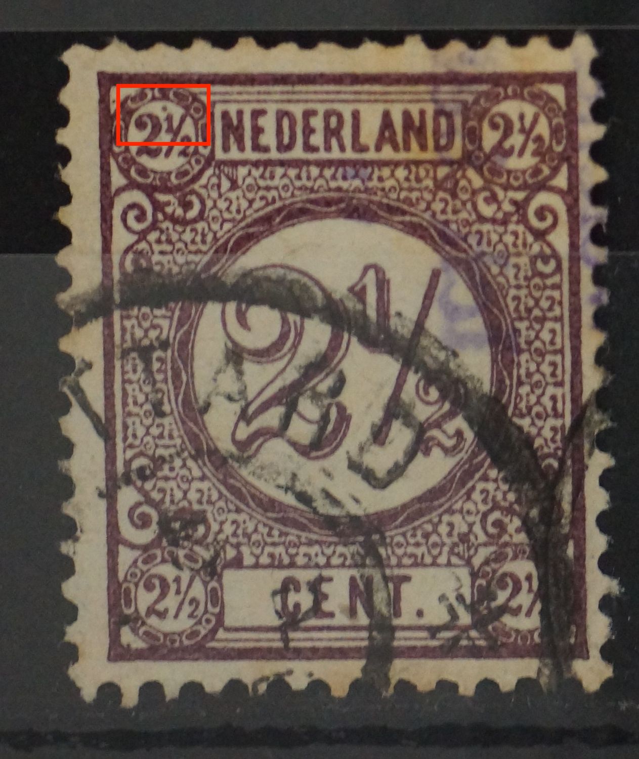 NVPH 33 - violette punt boven de 2 1/2 linksboven