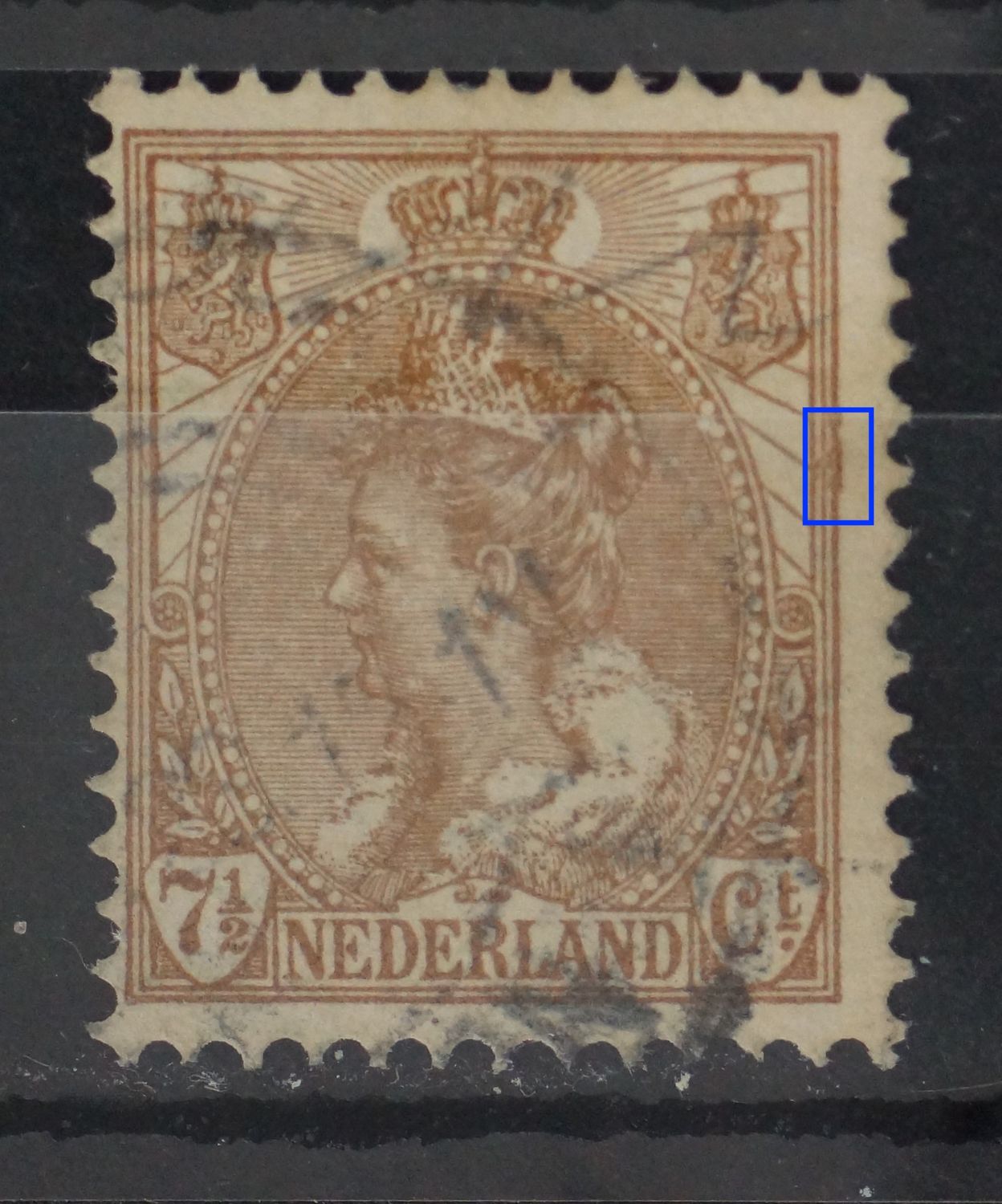 NVPH 61 - bruine vlekken aan kaderlijnen rechts