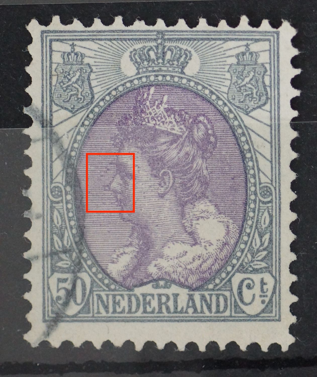 NVPH 75 - o.a. violette cirkel aan de neus en violette stippen daarboven