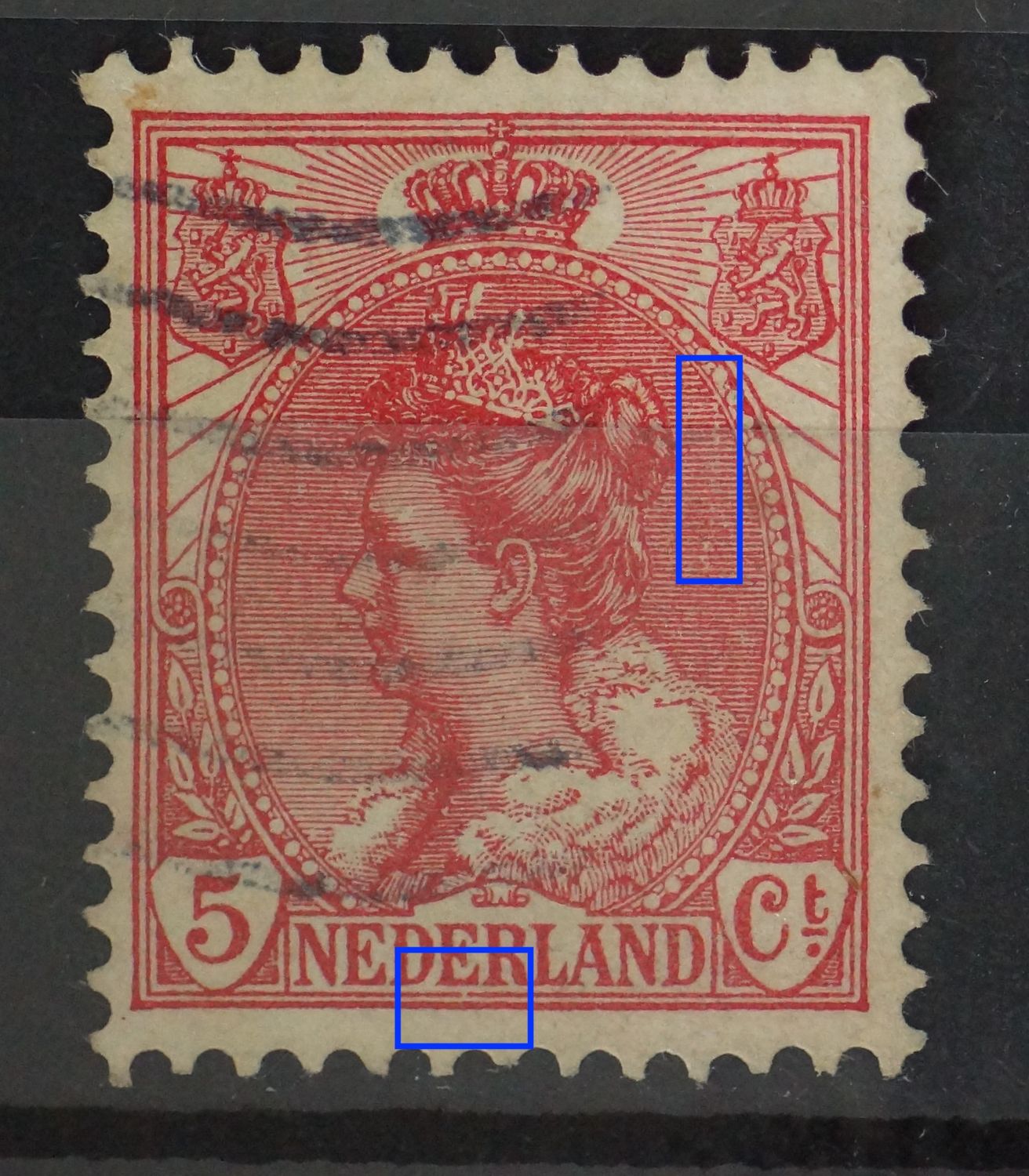 NVPH 60 - o.a. breuk in kaderlijn onder de 2e E van NEDERLAND
