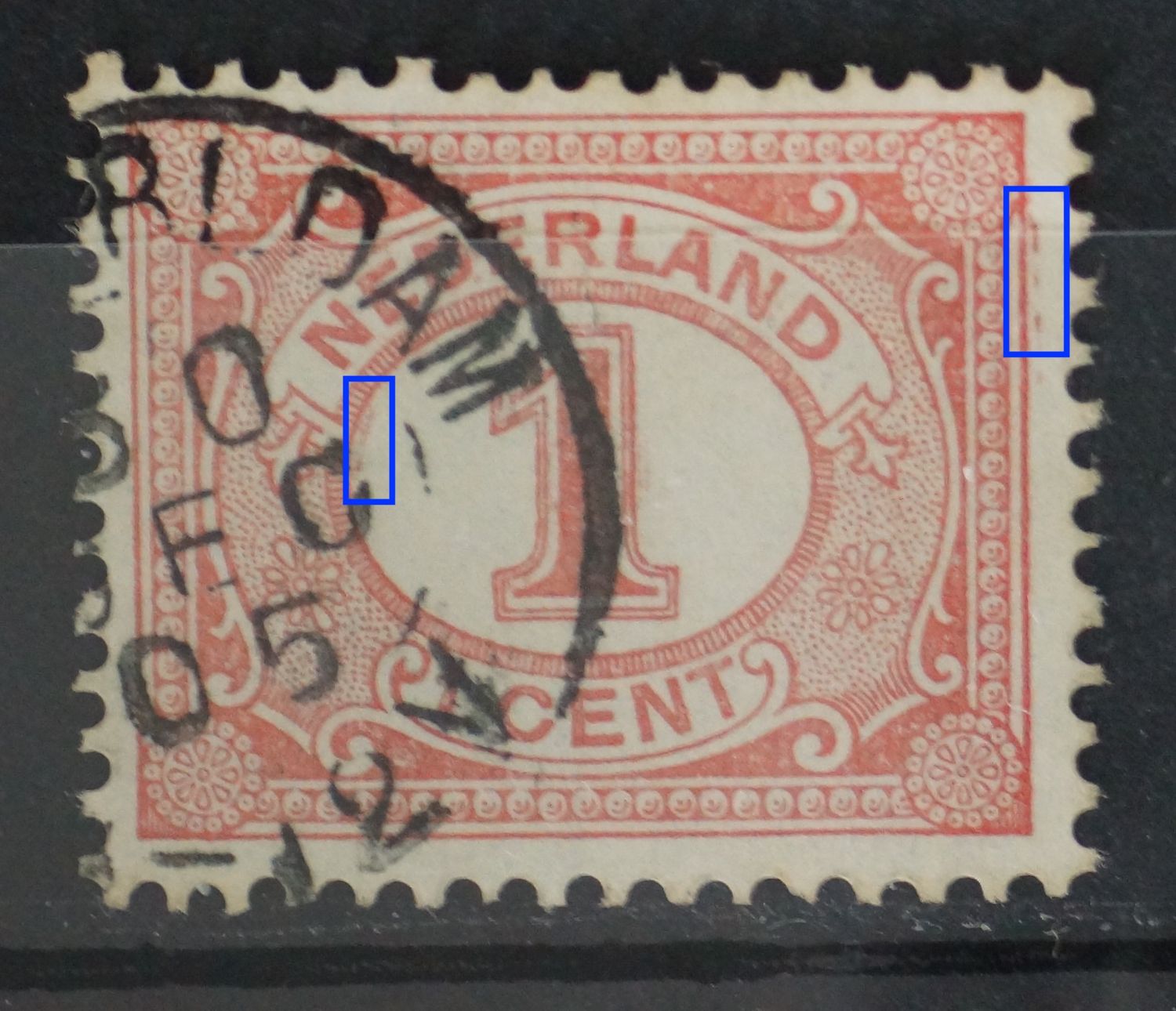 NVPH 51 - o.a. extra rode lijnen rechts buiten zegelbeeld