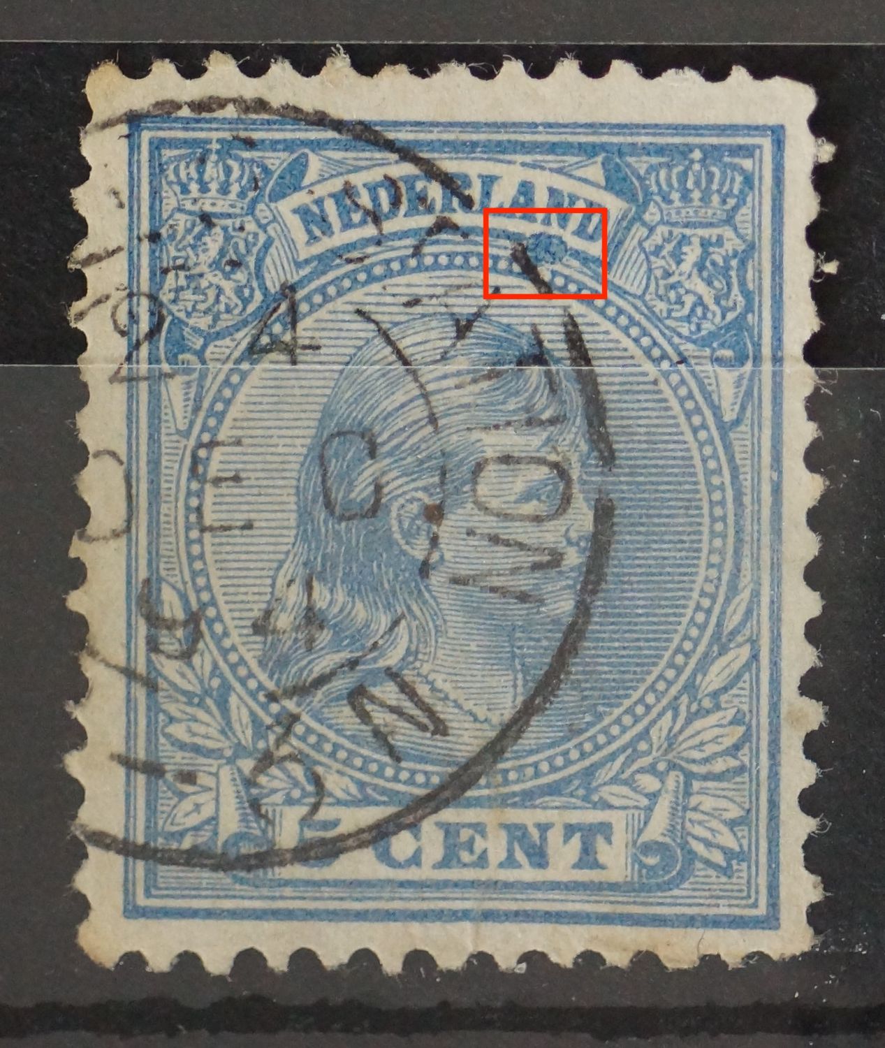 NVPH 35 - grote blauwe vlek onder de 2e N van NEDERLAND