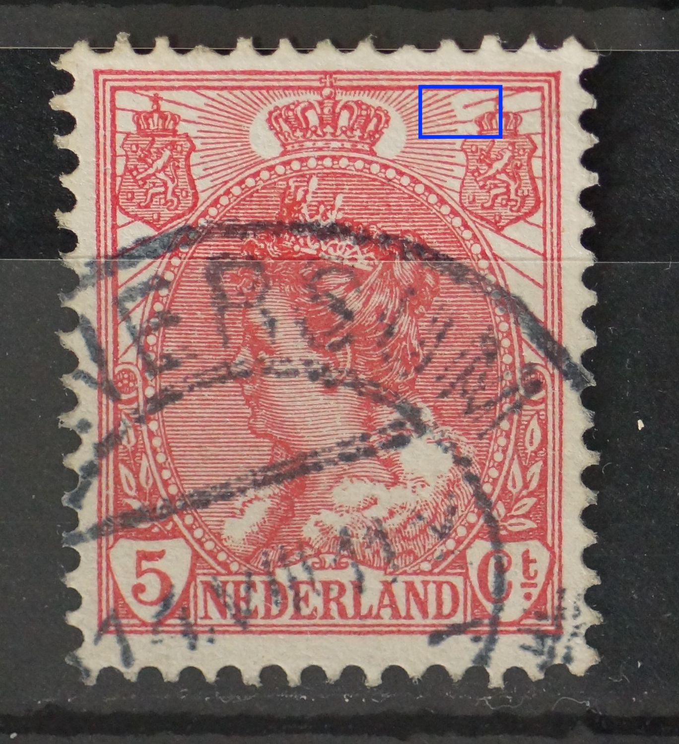 NVPH 60 - breuk in straal rechts van kroon NVPH 60 - breuk in straal rechts van kroon