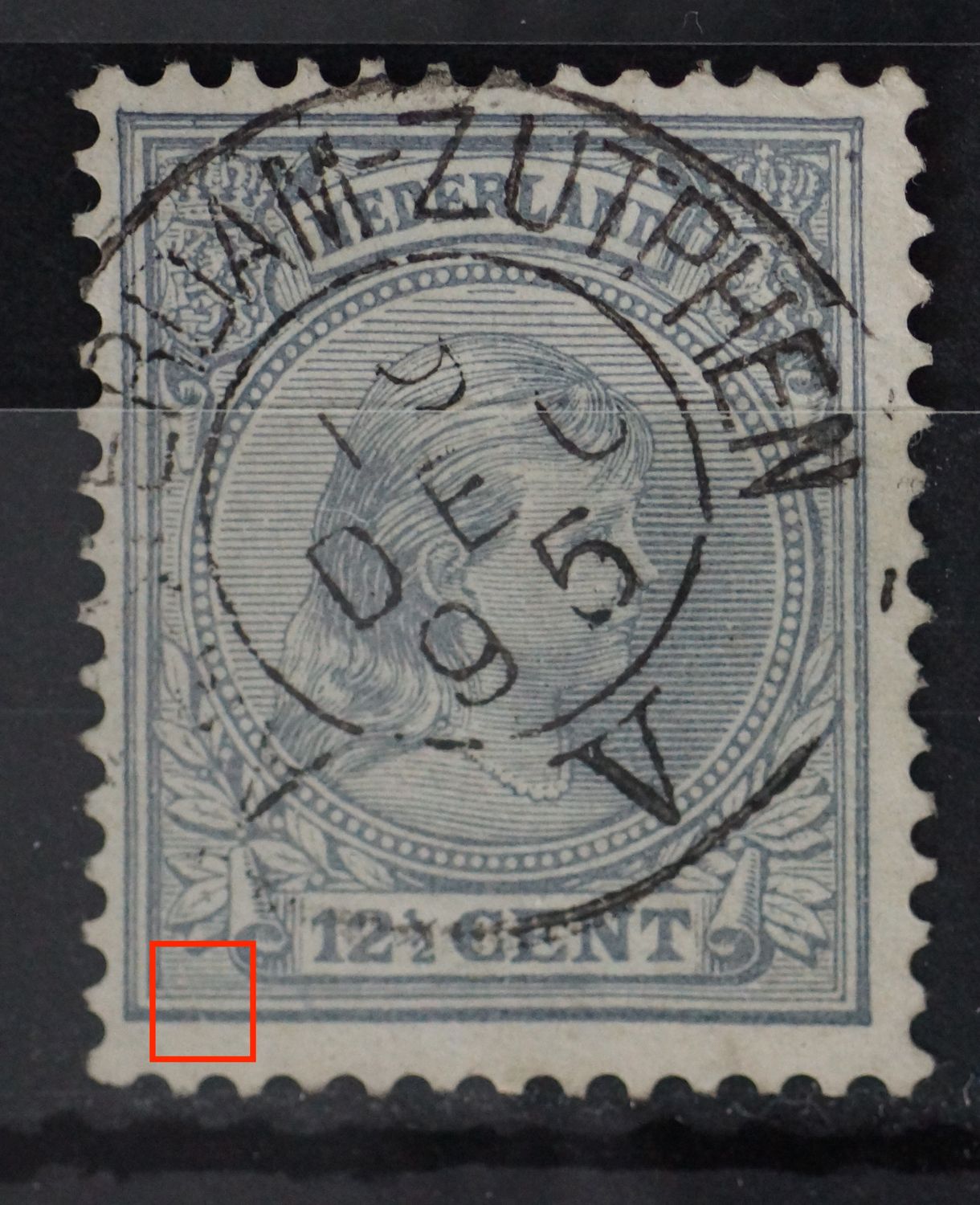 NVPH 38 - vertikale witte kras onder, links