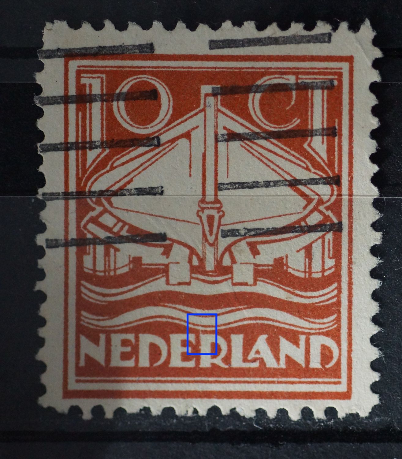 NVPH 140 - verticale witte streep aan eR van NEDERLAND NVPH 140 - verticale witte streep aan eR van NEDERLAND