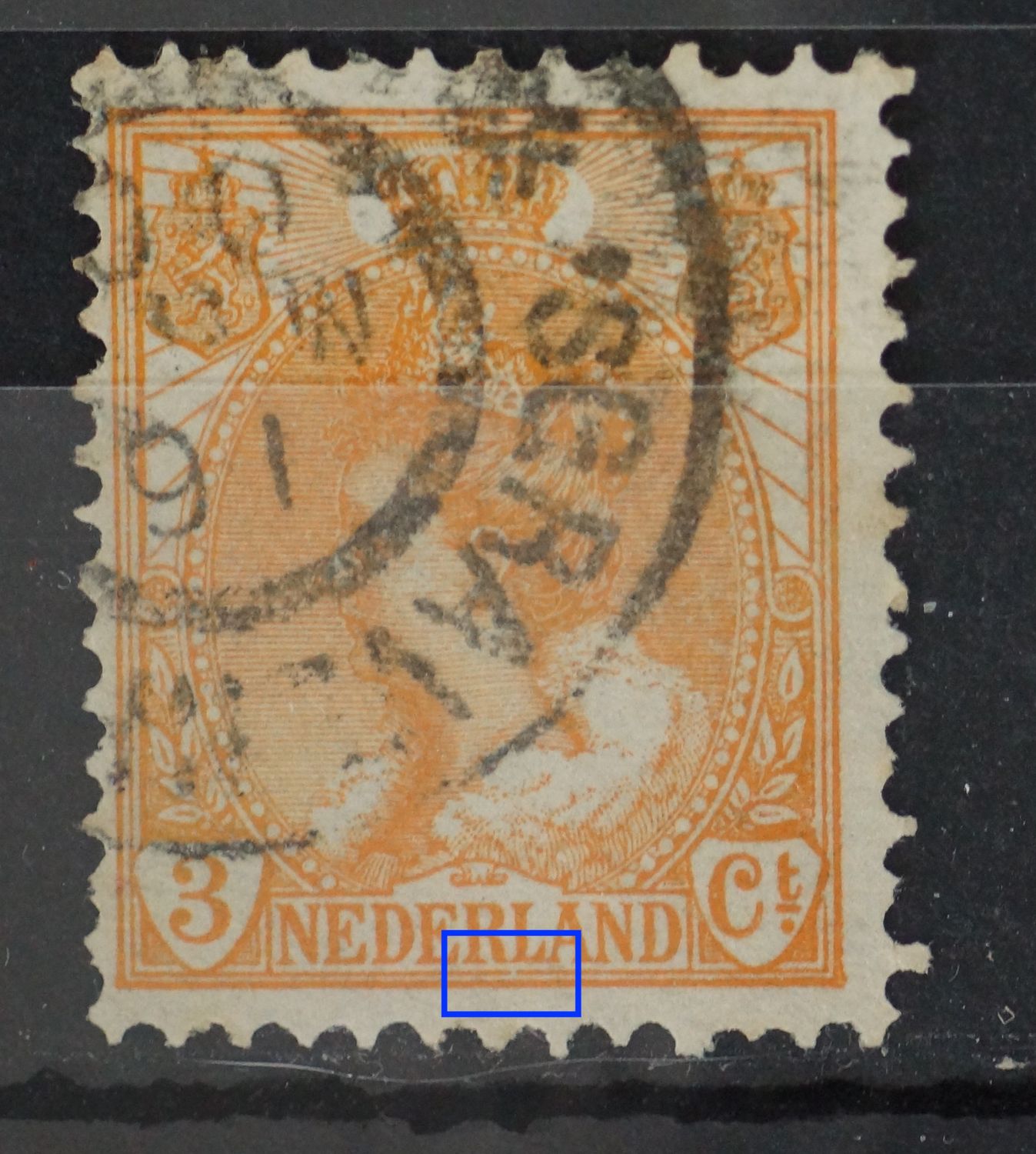 NVPH 56 - breukje in kaderlijn onder de L van NEDERLAND