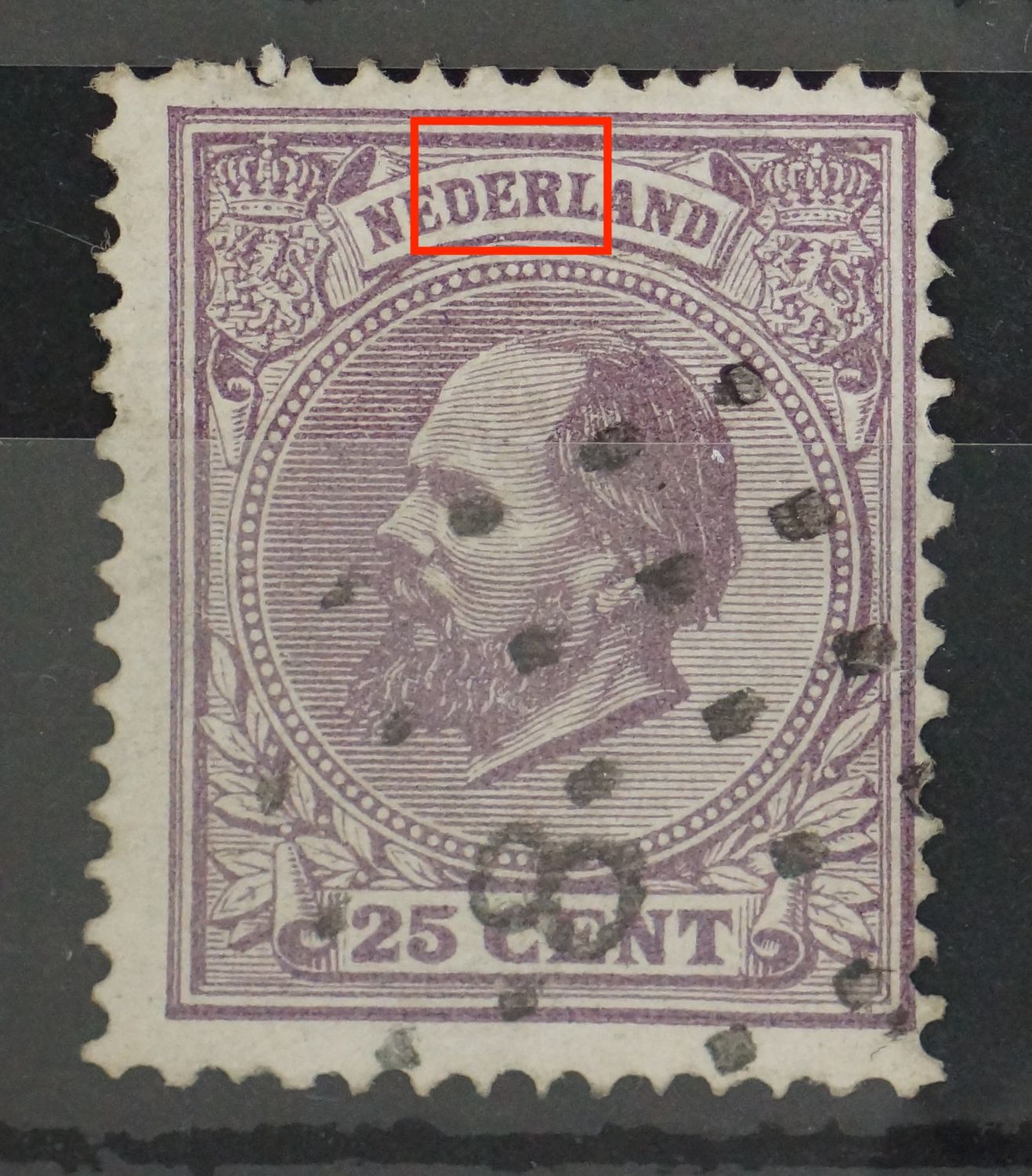 NVPH 26 - violet streepje in de 2e E van NEDERLAND