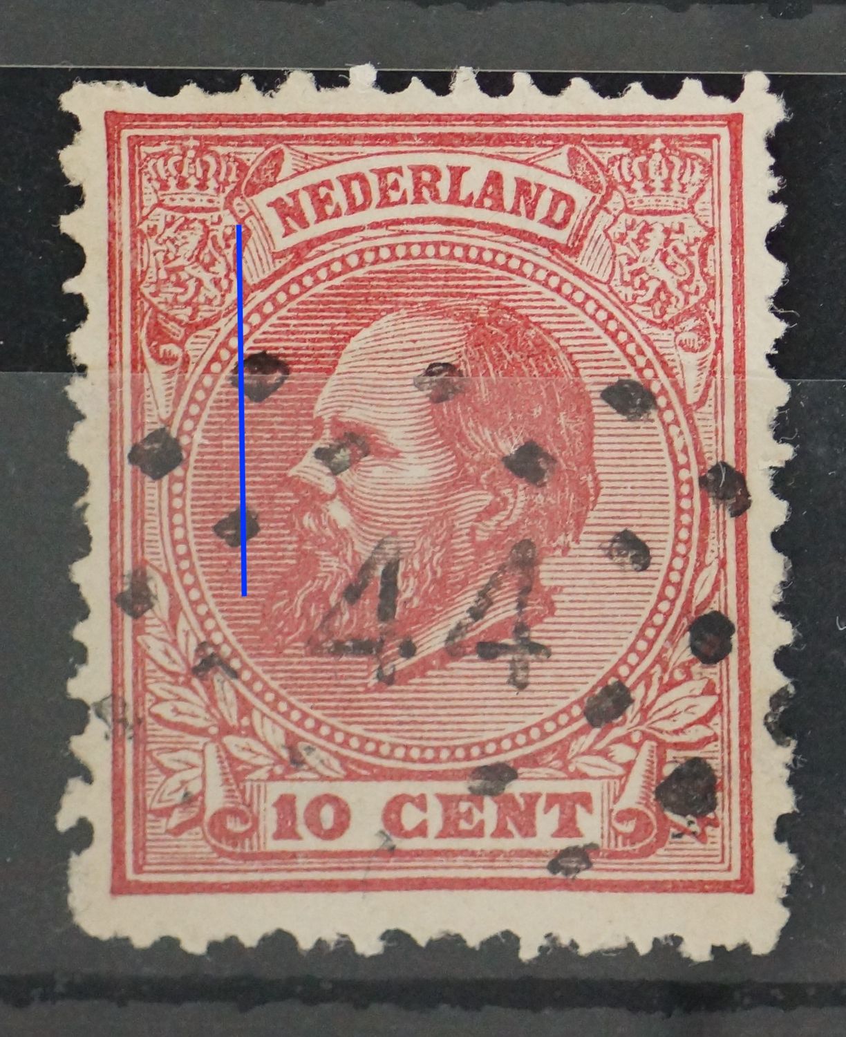 NVPH 21 - dunne verticale witte lijn in het zegelbeeld NVPH 21 - dunne verticale witte lijn in het zegelbeeld