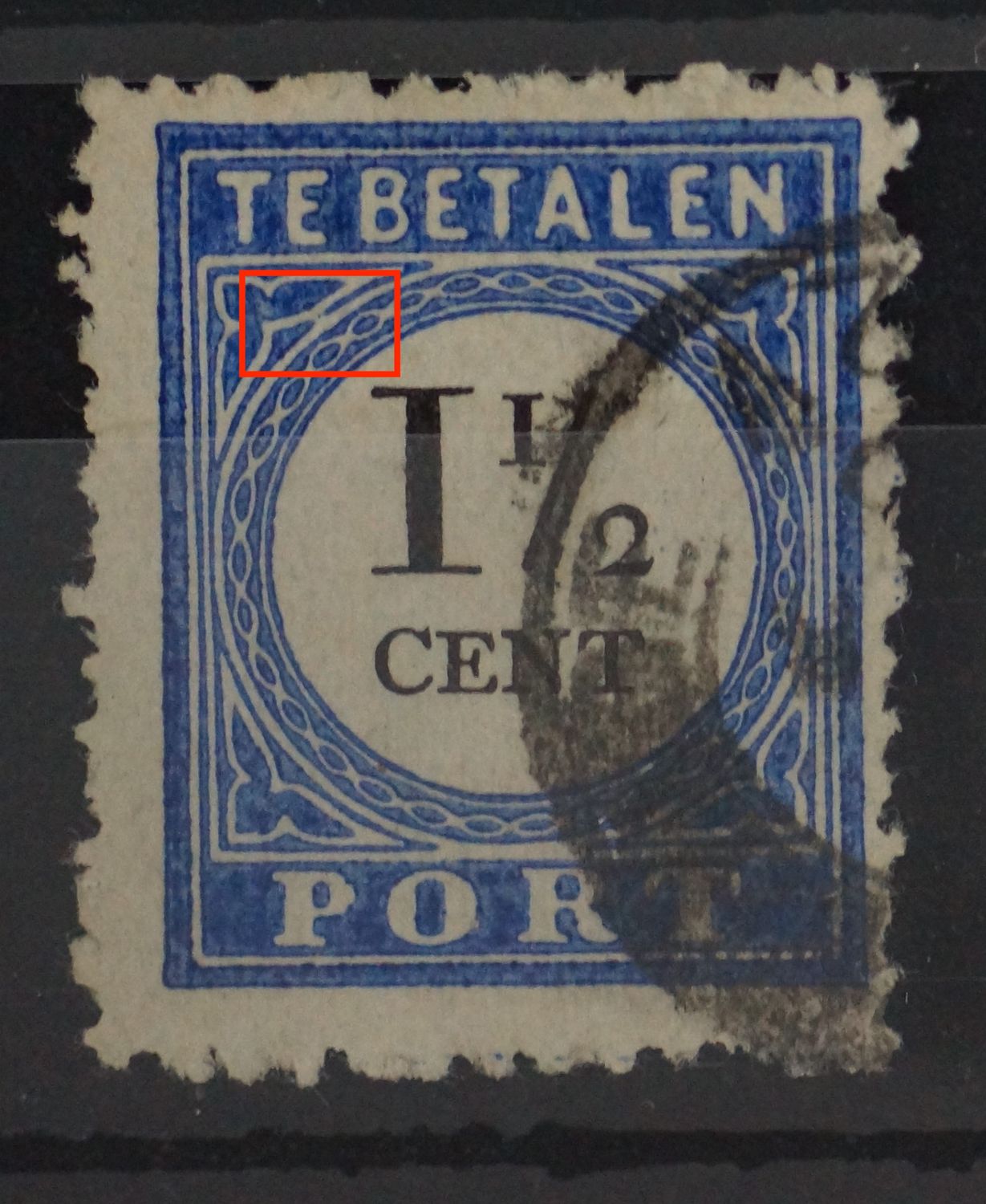 NVPH P15  - witte vlek tussen ornament linksboven en de rand van het medaillon