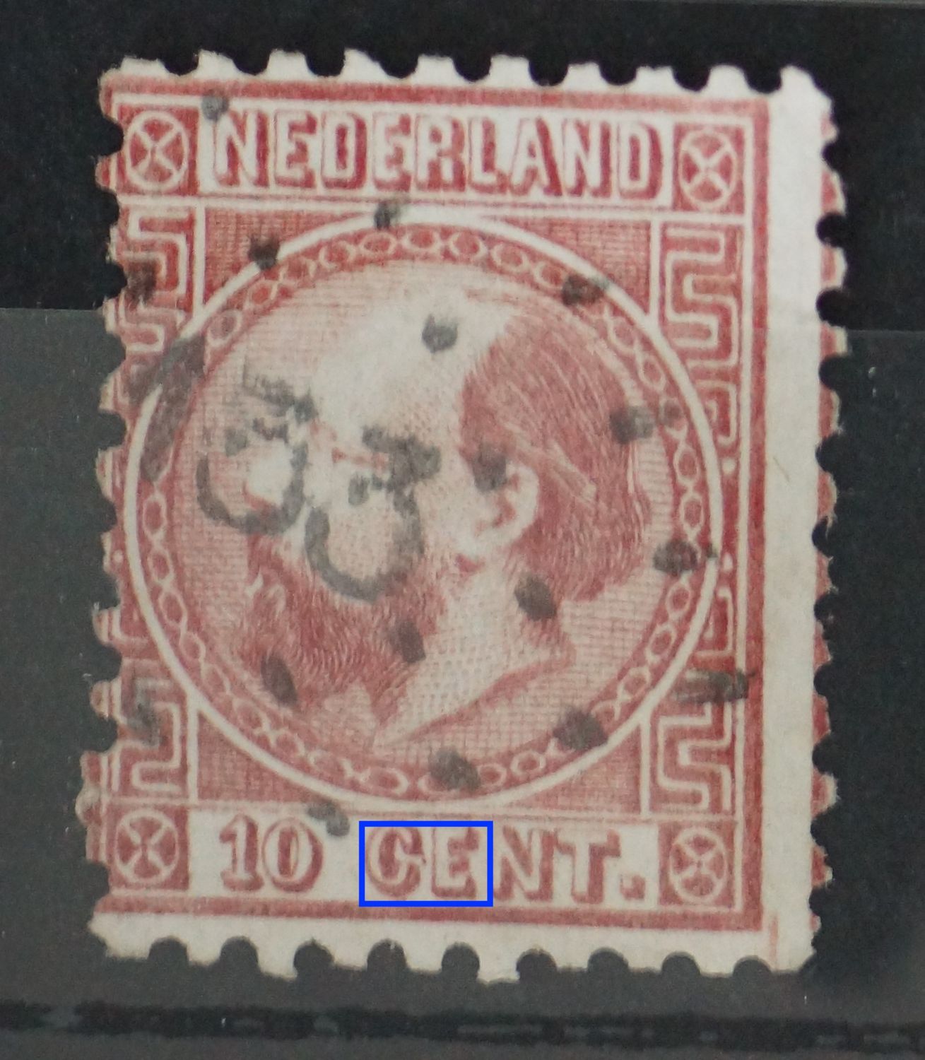 NVPH 8 - rode punt in de C van CENT NVPH 8 - rode punt in de C van CENT