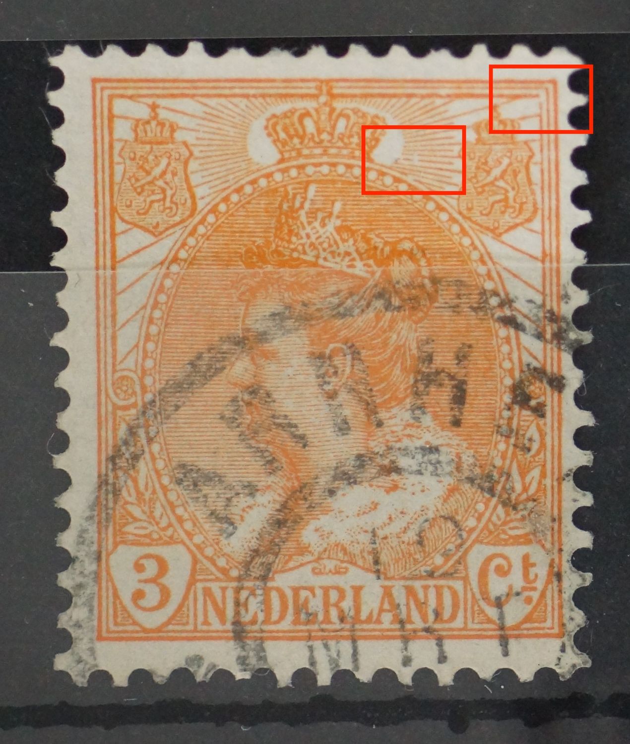 NVPH 56 - o.a. breuk in straal rechts van kroon