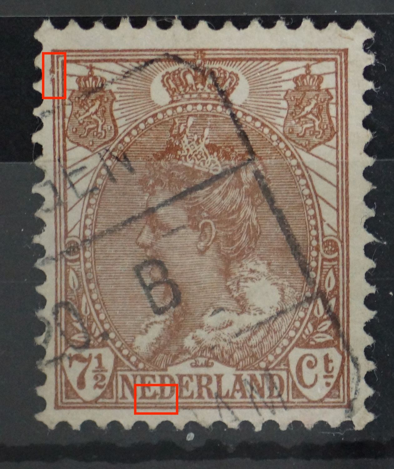 NVPH 61 - o.a. beschadigde kaderlijnen bij linker wapenschild