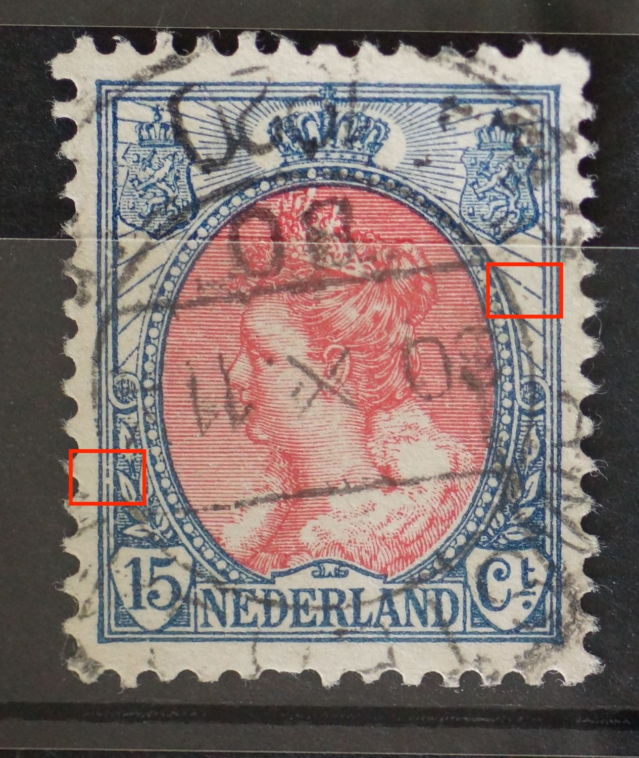 NVPH 65 - breuk in kaderlijn links en breuk in straal rechts NVPH 65 - breuk in kaderlijn links en breuk in straal rechts