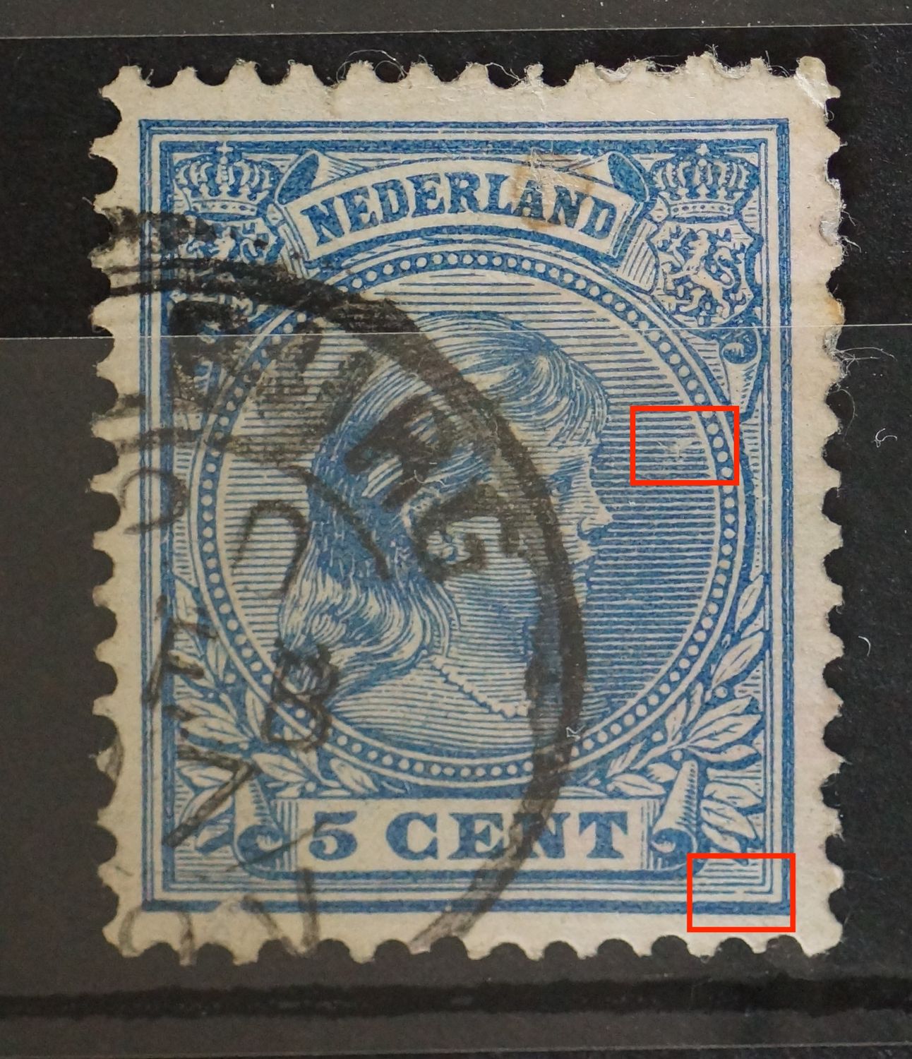 NVPH 35 - breuk in kaderlijn onder, rechts en breuk in arcering