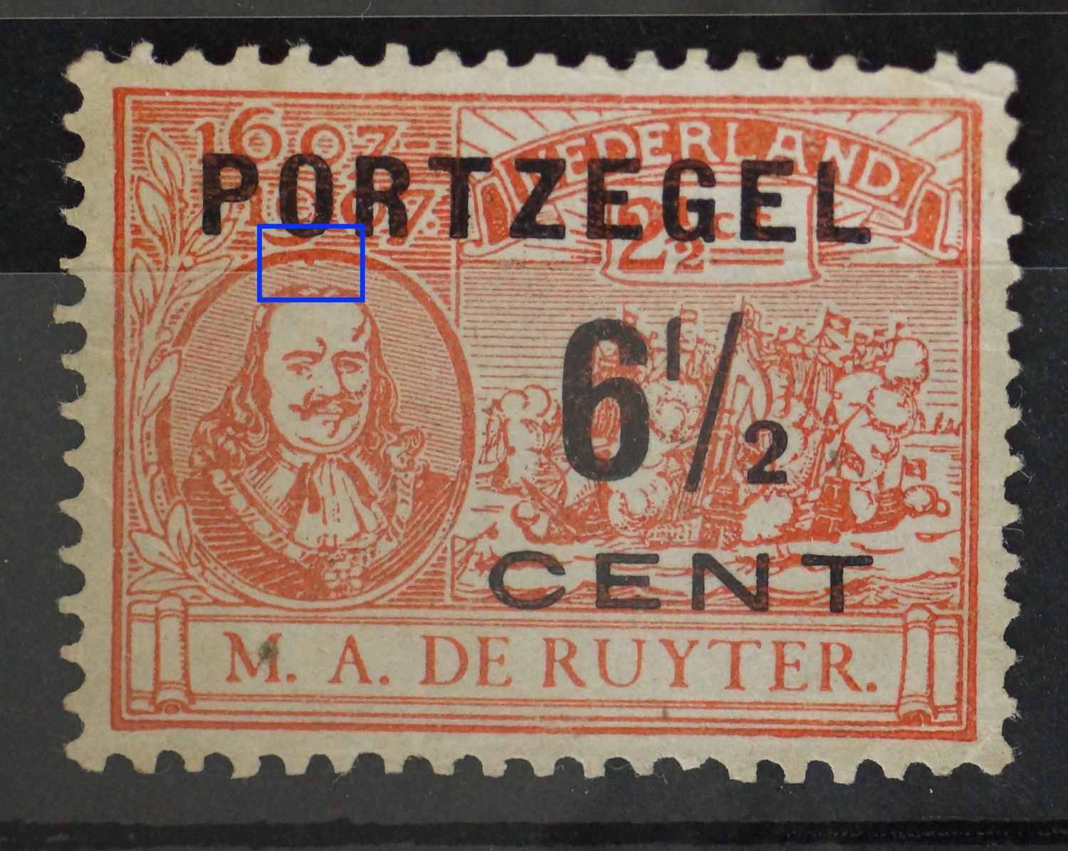 NVPH P36 - oranje vlek aan rand medaillon boven het hoofd