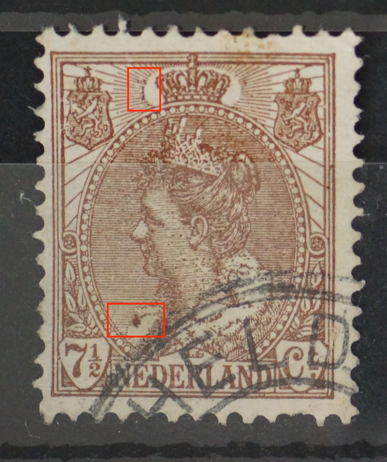 NVPH 61 - diverse bruine vlekken op de zegel