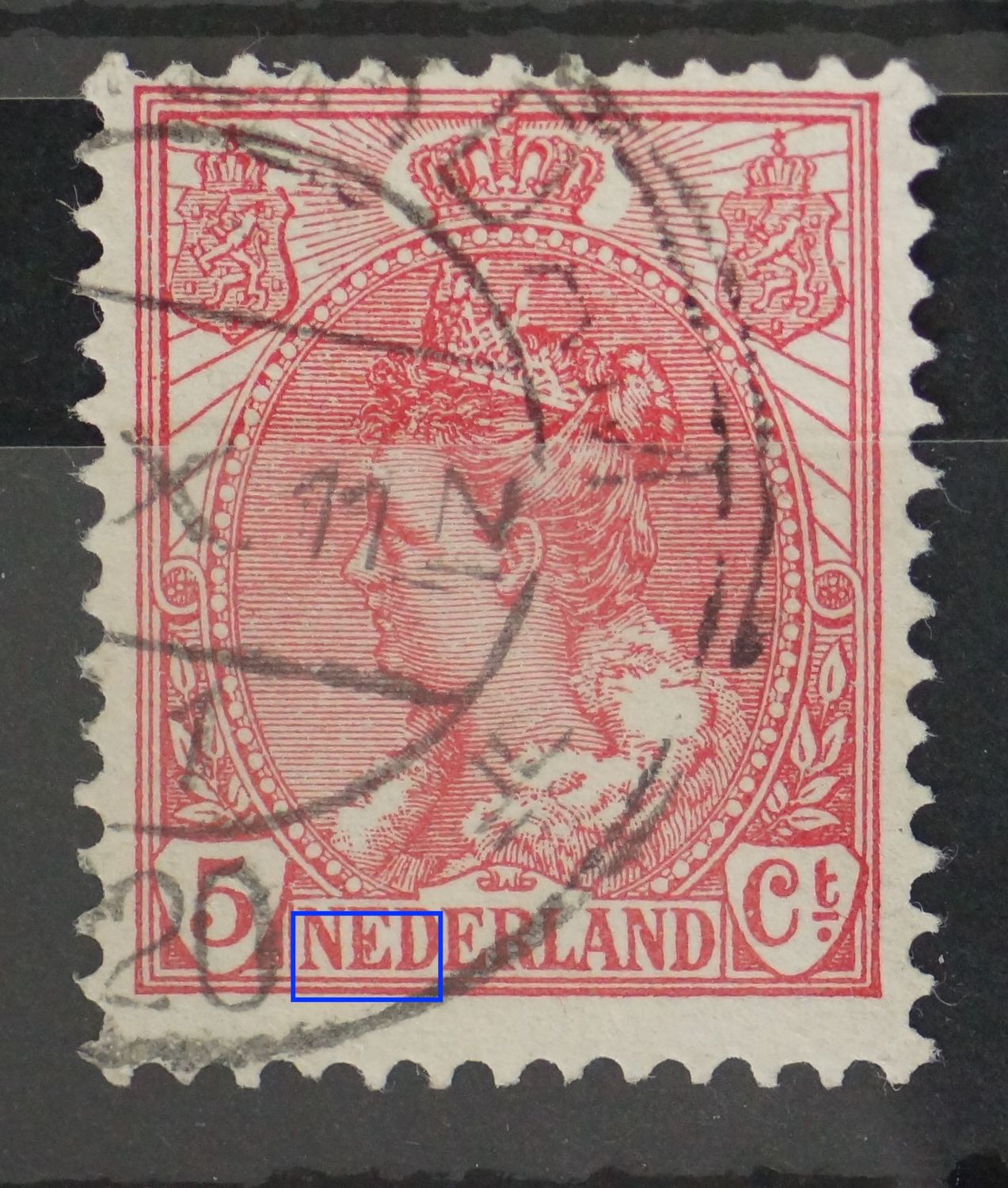 NVPH 60 - rode vlek in de 1e E van NEDERLAND