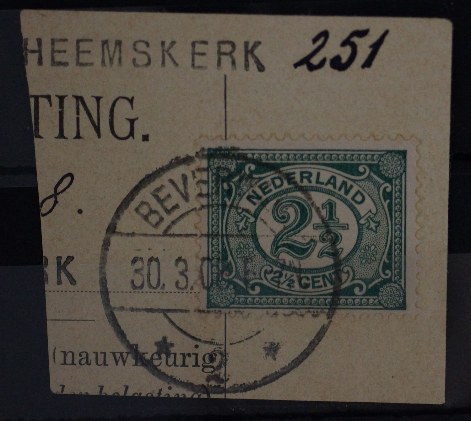 Beverwijk 2 op NVPH 55 tevens kantoornaamstempel Heemskerk