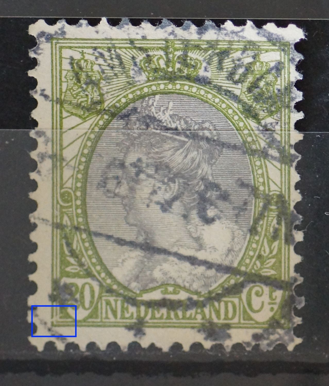 NVPH 69 - breuk in kaderlijnen linksonder NVPH 69 - breuk in kaderlijnen linksonder