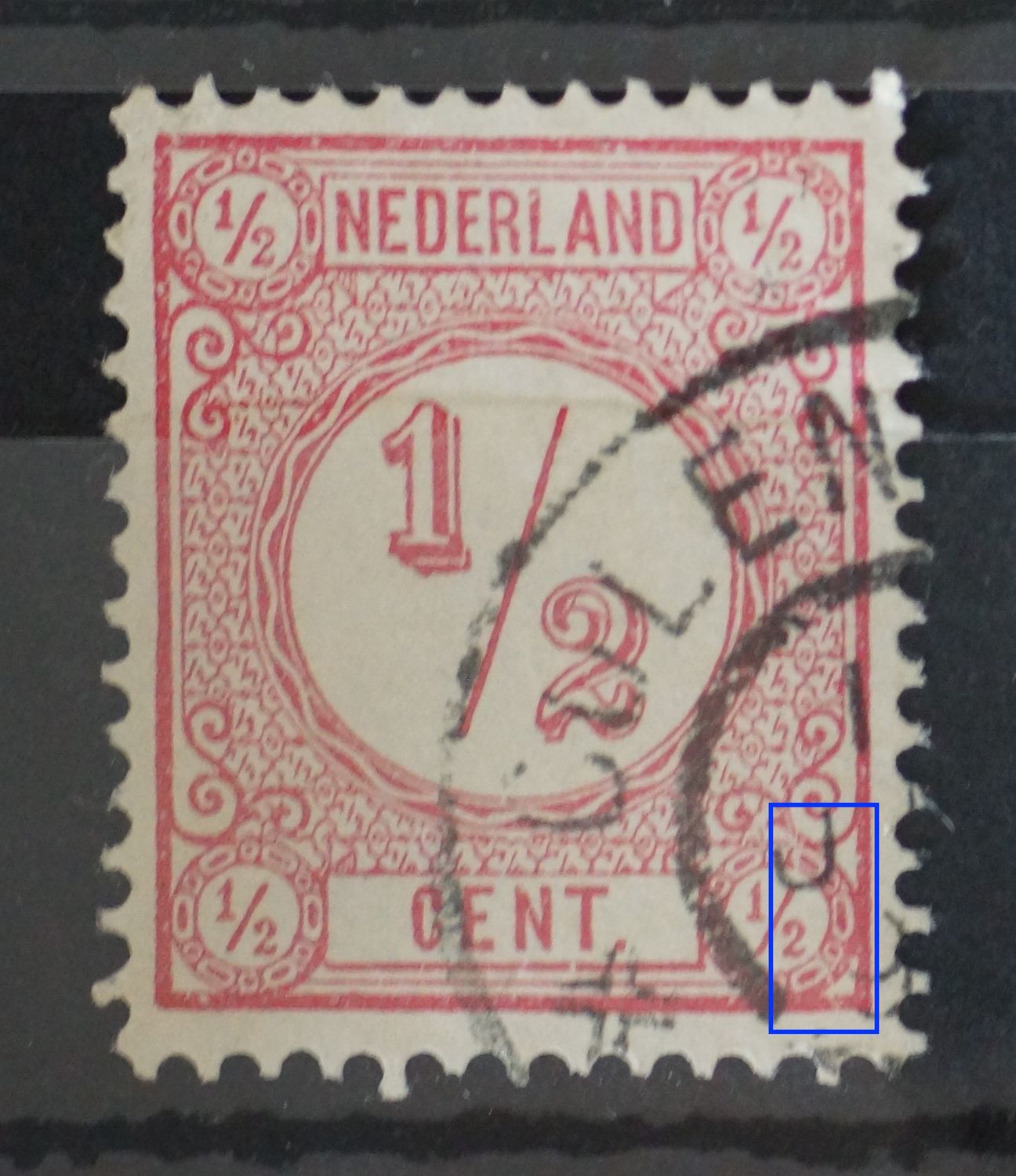 NVPH 30 - verticale witte kraslijn rechtsonder