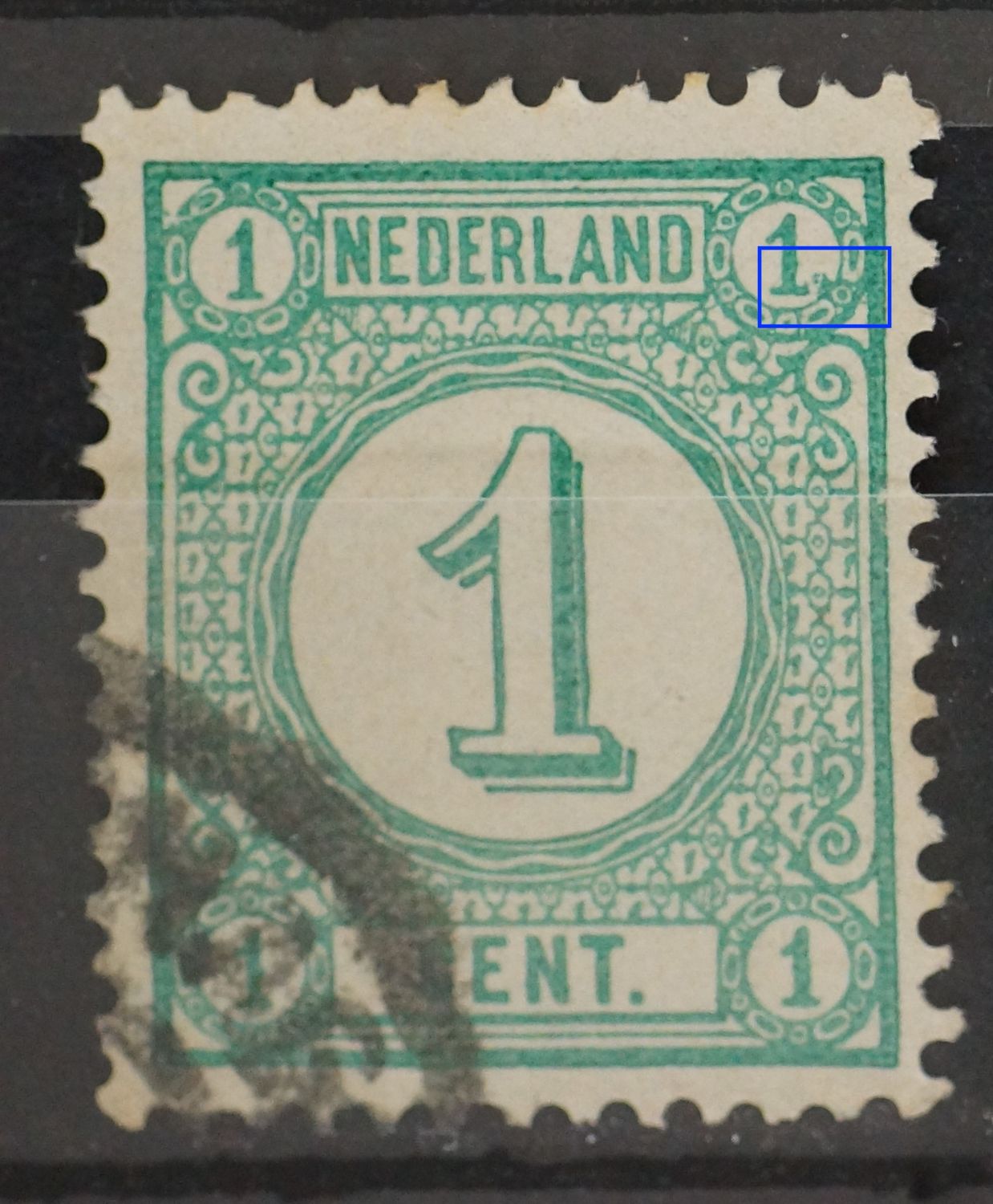 NVPH 31 - groene vlek bij de 1 rechtsboven