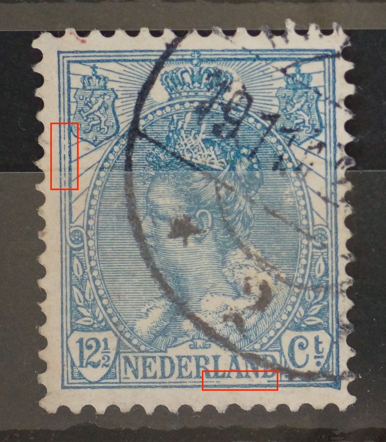 NVPH 62 - breuk in kaderlijn links en onder LAND
