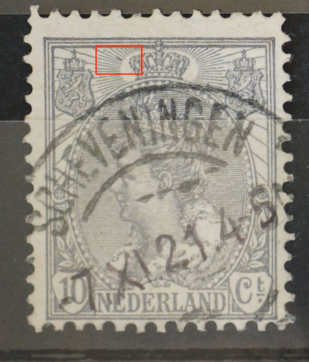 NVPH 62 - grijze vlek tussen stralen links van kroon