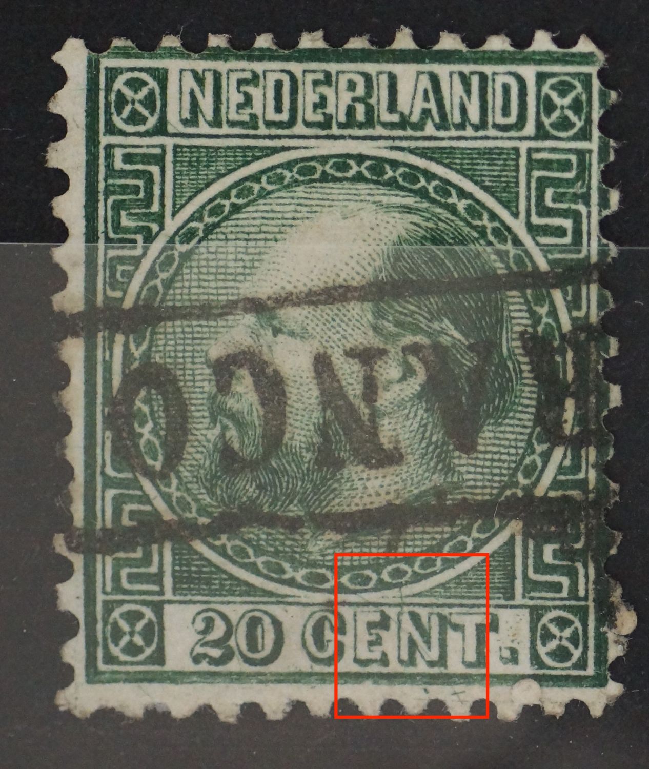 NVPH 10 - groenen krassen/lijnen rondom EN van CENT