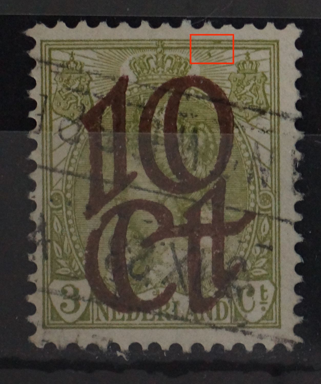 NVPH 116 - groene vlekken rechts van kroon