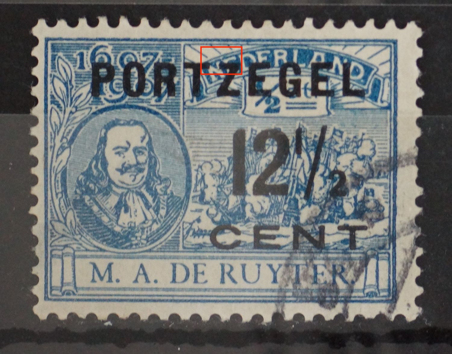 NVPH P39 - breuk in de blauwe achtergrond bij NE van NEDERLAND