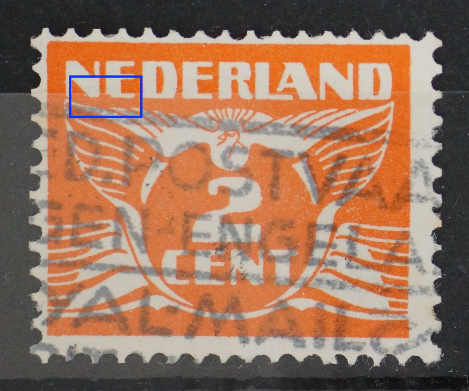 NVPH 145 - oranje vlekje / inham in de voet van de 1e E van NEDERLAND