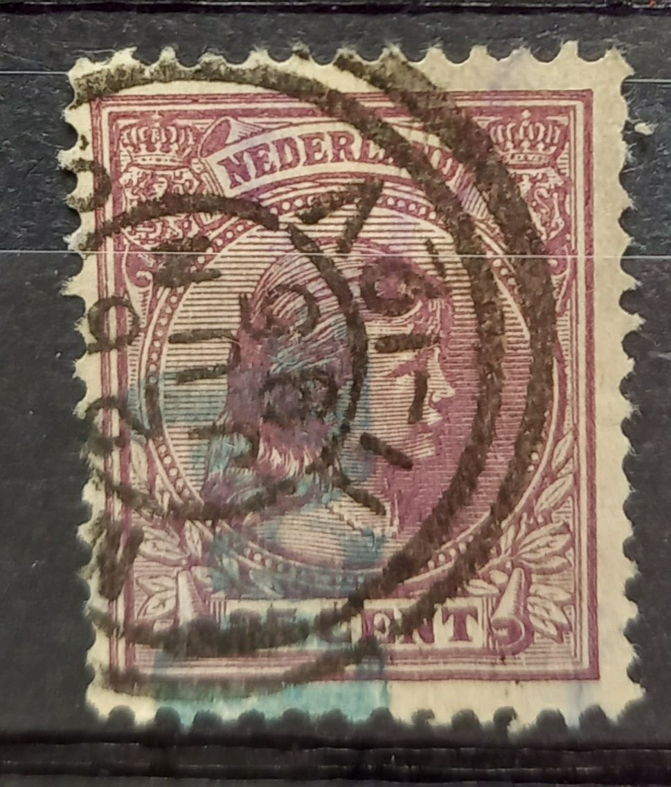 Dubbelring Maassluis op NVPH 32 tevens stempel Decl. in blauw Dubbelring Maassluis op NVPH 32 tevens stempel Decl. in blauw