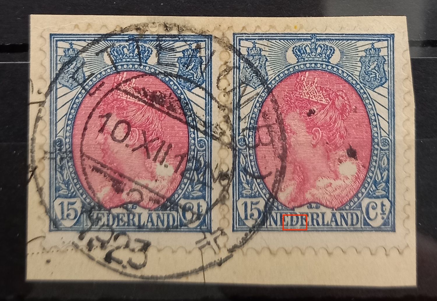 Etten (N.B.) 2 op NVPH 65 (paar) - plaatfout