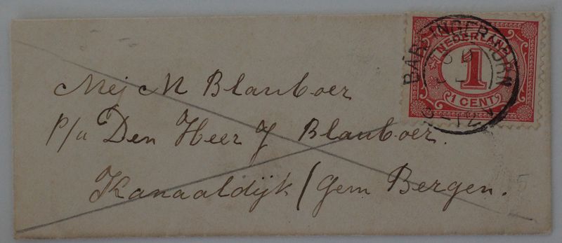 Barsingerhorn op NVPH 51 op kleine enveloppe (carte de visite formaat) met Nieuwjaarskruis