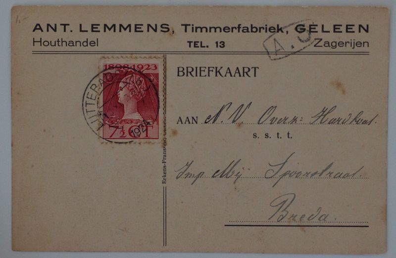 Lutterade (Lb.)op NVPH 123 op briefkaart naar Breda