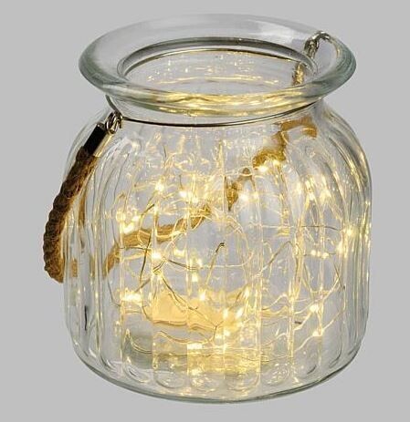 Dekoglas mit LEDs und Hanfkordel Dekoglas mit LEDs und Hanfkordel