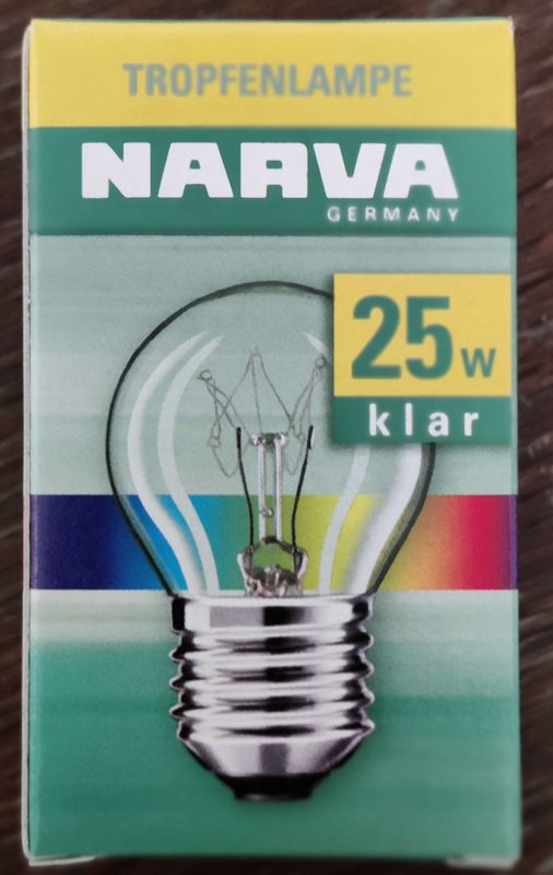 Narva Tropfenlampe 25W klar, 210lm, E27 Narva Tropfenlampe 25W klar, 210lm, E27